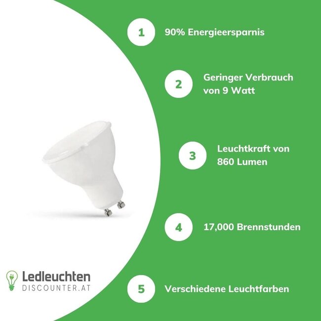 LED Spot GU10 - 9W - 6000K Tageslichtweiß - entspricht 86-100W