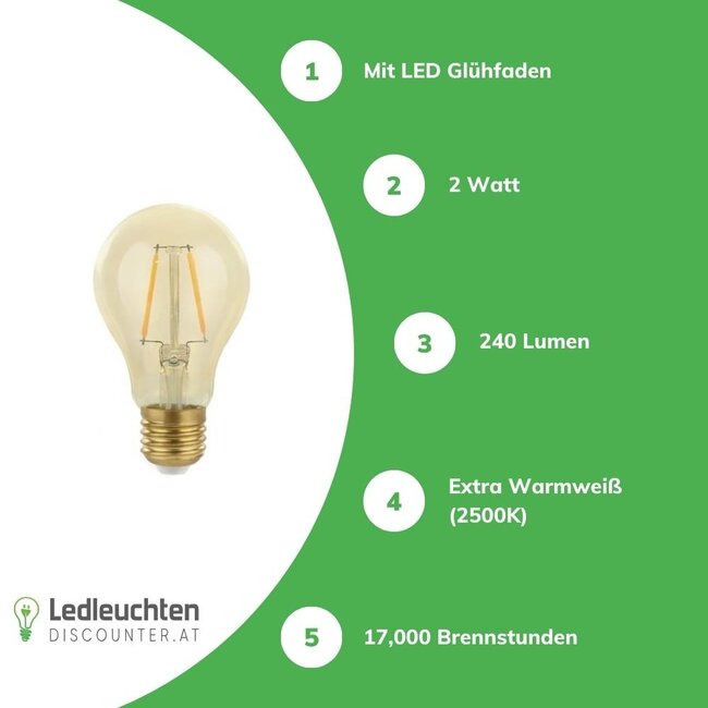 Spectrum LED E27 - Fadenlampe - A60 -  2W -  2500K Extra Warmweiß