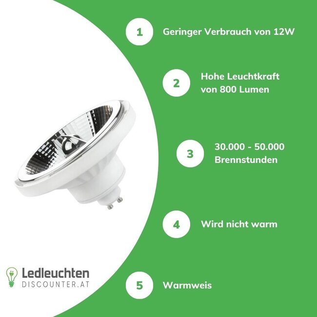 LED Spot AR111 GU10- 12W entspricht 70W - 3000K Warmweiß