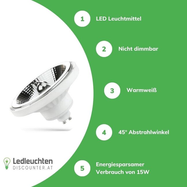 LED AR111 GU10 Spot weiß - 15W 3000K Warmweiß - 45° Streuwinkel