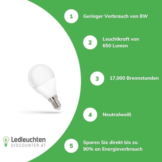 LED Lampe - E14 Sockel - 8W entspricht 50-60W - Neutralweiß 4000K