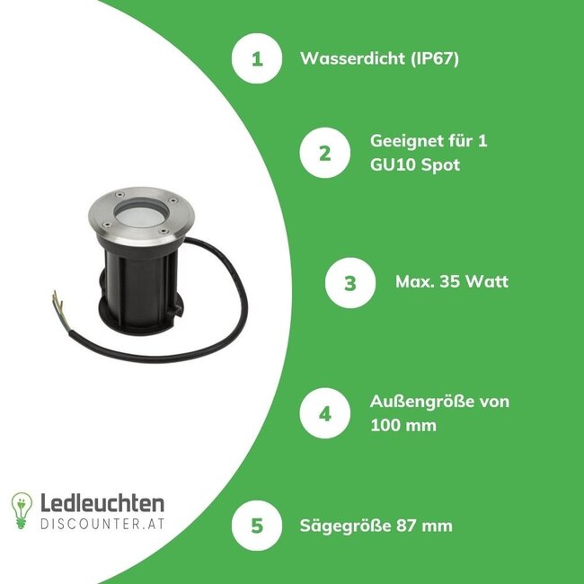 LED Bodenspot rund - GU10 Fassung - IP67 wasserdicht