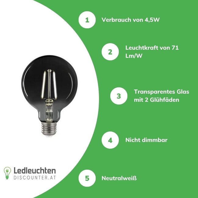 LED Fadenlampe Smoked glass E27 - G125 - 4,5W - 4000K Neutralweiß - XL Glaskolben