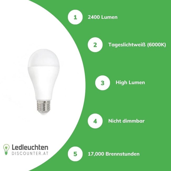 LED Lampe - E27 Sockel - 20W 120Lm pro Watt - 6000K Tageslichtweiß - High Lumen