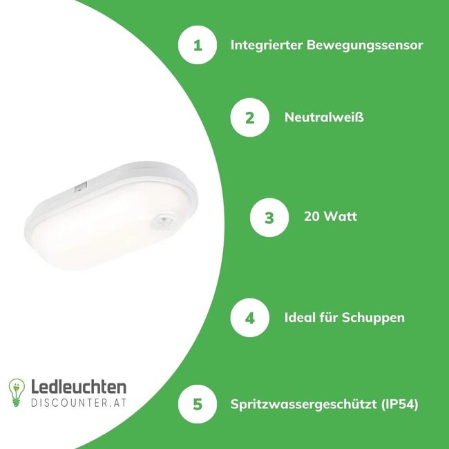 LED-Deckenleuchte - oval - mit Sensor - 20W 4000K - IP54 - 230V