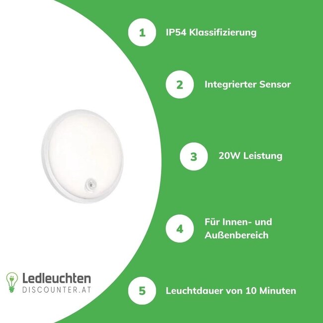 LED-Deckenleuchte - rund - mit Sensor - 20W 4000K - IP54 - 230V