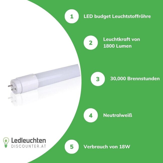 LED Leuchtstoffröhre - 120cm 18W entspricht 36W - Lichtfarbe optional - 1 Jahr Garantie