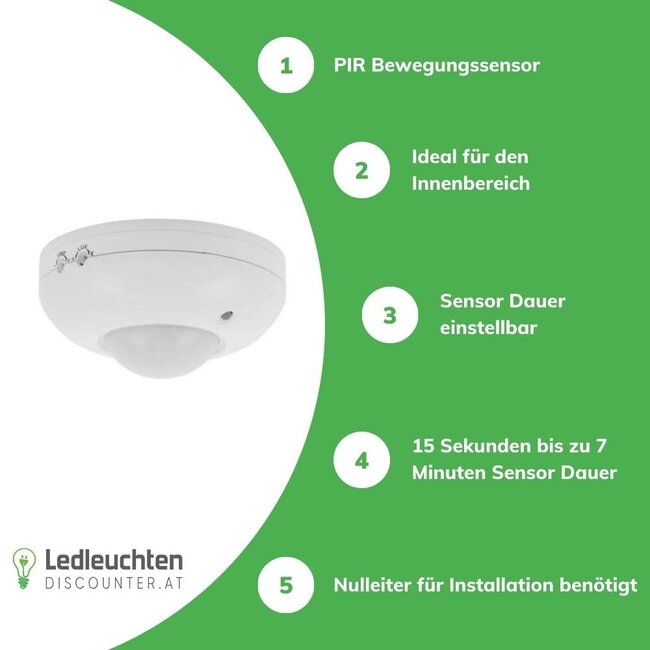 Bewegungssensor 360° -  IP20 - PIR Infrarot Bewegungsmelder - 230V max. 1200W  - weiß