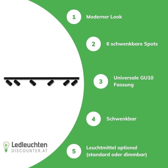 LED Deckenspot Bardo - 6x GU10 Fassung - Schwarz matt - exkl. LED Spots