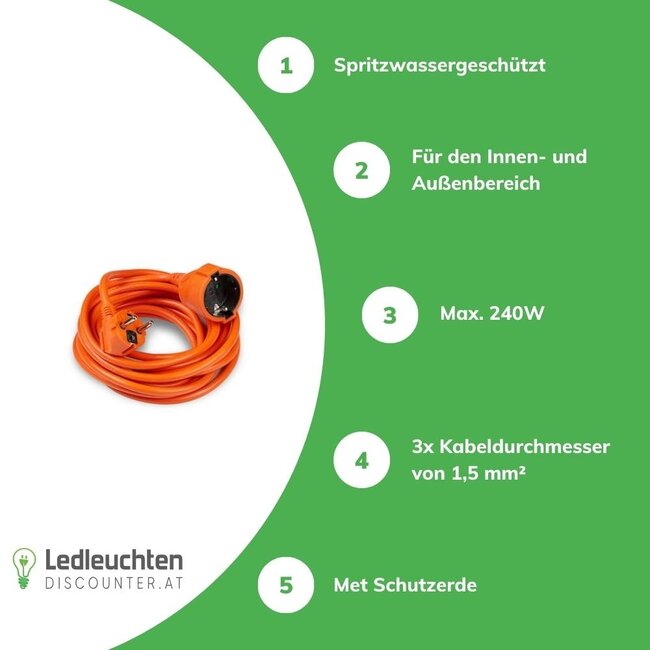 Verlängerungskabel 5 Meter - H05VV-F3G1,5 geerdet - orange