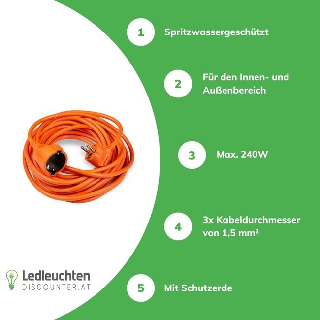 Verlängerungskabel 10 Meter - H05VV-F3G1,5 geerdet - orange