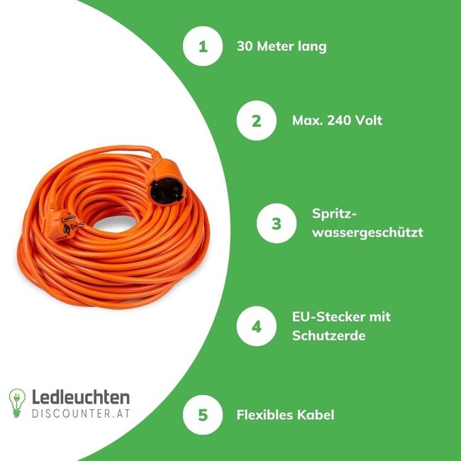 Verlängerungskabel 30 Meter - H05VV-F3G1,5 geerdet - orange