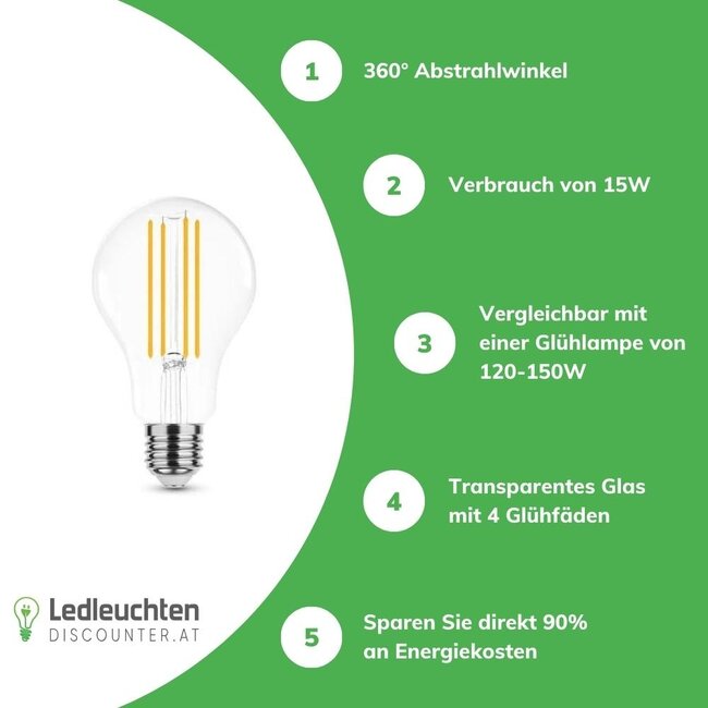 LED Fadenlampe dimmbar - E27 A70 15W - entspricht 125W - 2700K Warmweiß