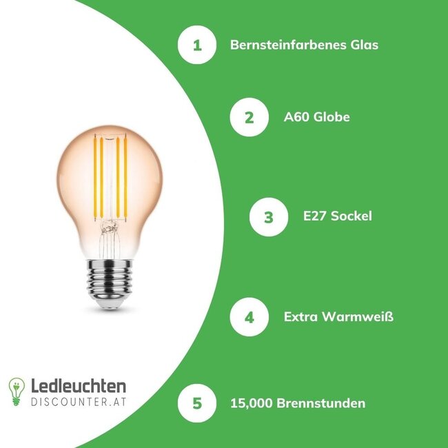 LED Fadenlampe E27 - A60 - 4W entspricht 33W - 1800K extra Warmweiß