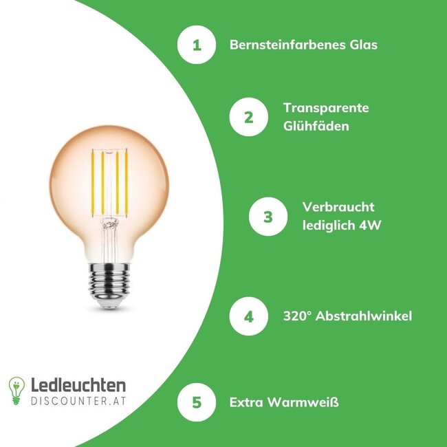 LED Fadenlampe E27 - G80 - 4W entspricht 33W - 1800K extra Warmweiß - Globe