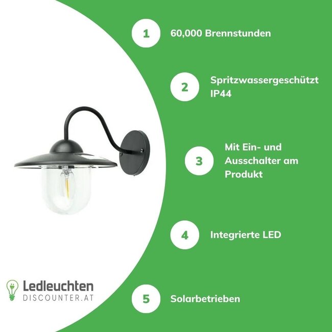 LED Wandleuchte Solar - IP44 10Lm 3000K Warmweiß