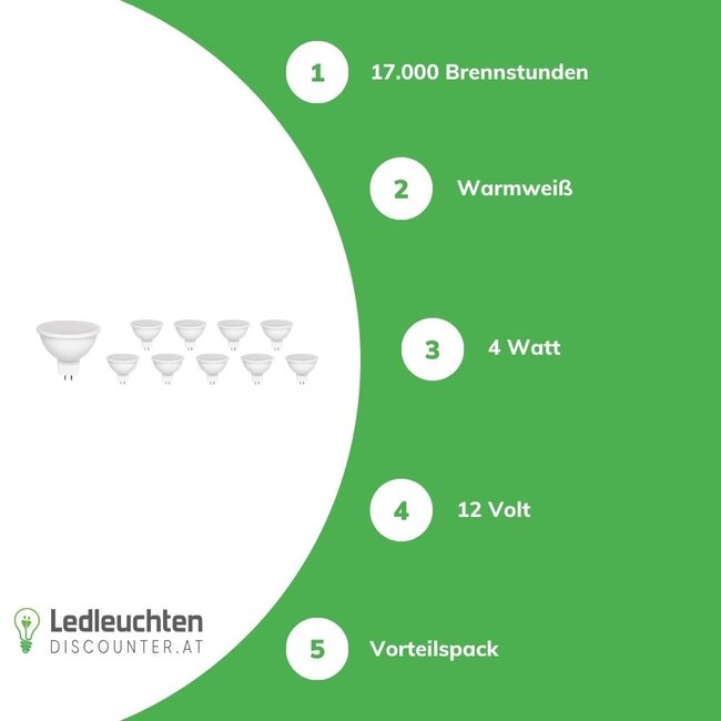 Vorteilspack 10 Stück - GU5.3 LED Spots - 4W entspricht 42W - Lichtfarbe optional