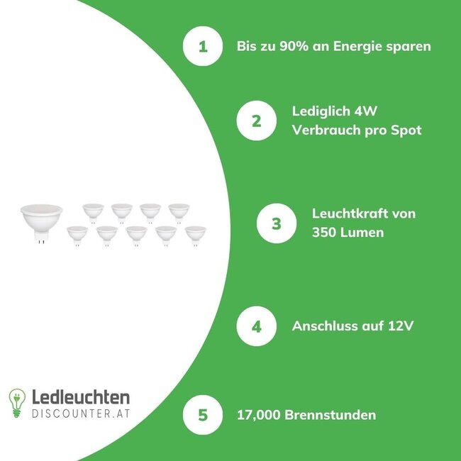Vorteilspack 10 Stück - GU5.3 LED Spots - 4W entspricht 42W - Lichtfarbe optional