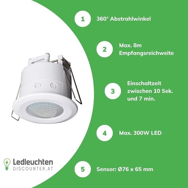 Aigostar LED-Bewegungsmelder für Deckeneinbau - PIR Infrarot Bewegungsmelder - max. 300W - 230V