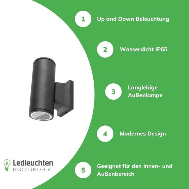 Wandleuchte Up & Down Light rund Schwarz - IP65 Außenbereich - GU10 Fassung