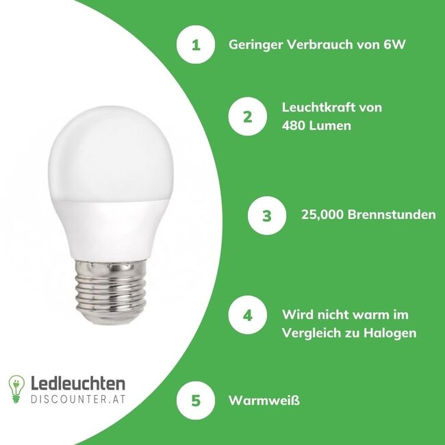 Spectrum LED Lampe - E27 - G45 - 6W  - 3000K -Warmweiß -entspricht 41W
