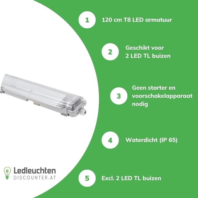 Spectrum Wasserdichte LED T8/G13 Leuchtstoffröhrenhalterung  - 120cm - IP65 wasserdicht - Feuchtraum Halterung Wannenleuchte - IK10