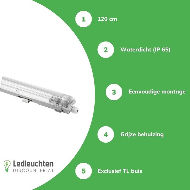 Spectrum Wasserdichte LED T8/G13 Leuchtstoffröhrenhalterung  - 120cm - IP65 wasserdicht - Feuchtraum Halterung Wannenleuchte - IK10