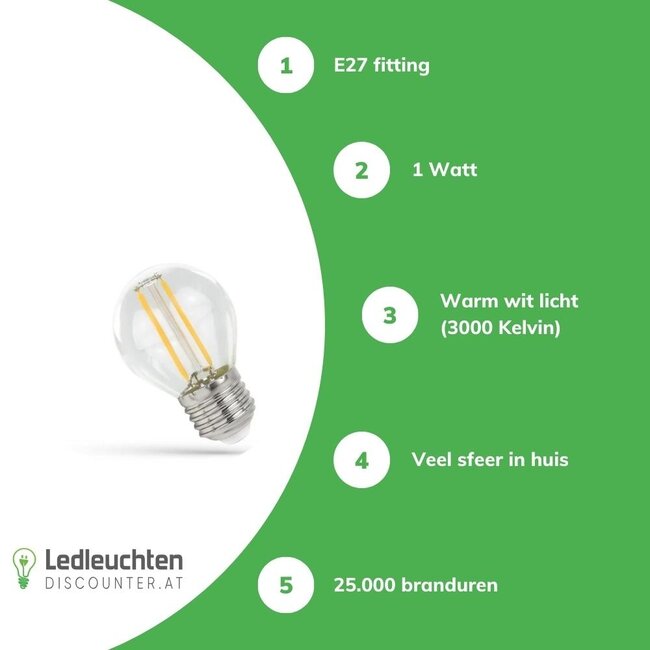 LED Fadenlampe G45 - E27 Sockel - 1W Filament - 3000K Warmweiß