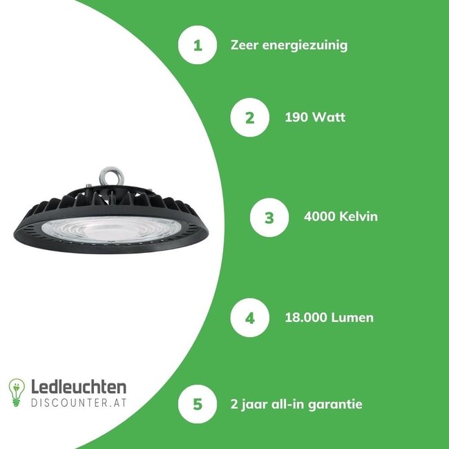 LED Ufo High Bay Hallenstrahler - 190W 18.000Lm - 4000K - 2 Jahre Garantie