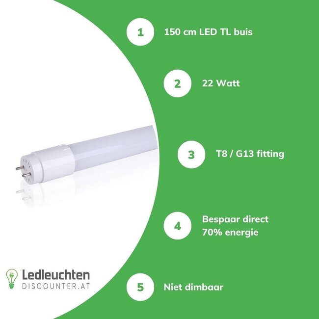 LCB PRO LED Leuchtstoffröhre G13/T8 - 150cm - 6000K - 865 - Tageslichtweiß - 25W entspricht 58W - Pro High Lumen 100/140/170Lm pro Watt