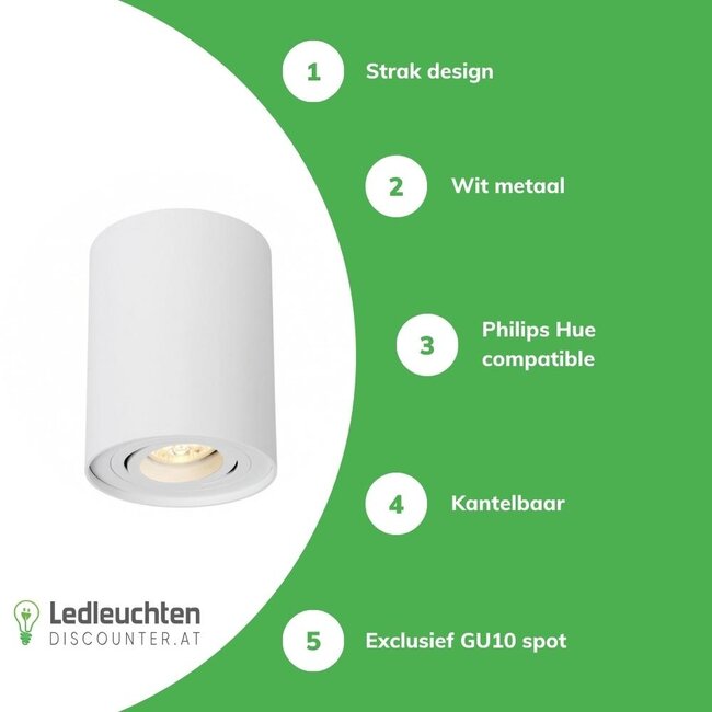 LED Deckenspot - Röhre rund - Weiß - mit GU10 Fassung - schwenkbar - exkl. LED Spot