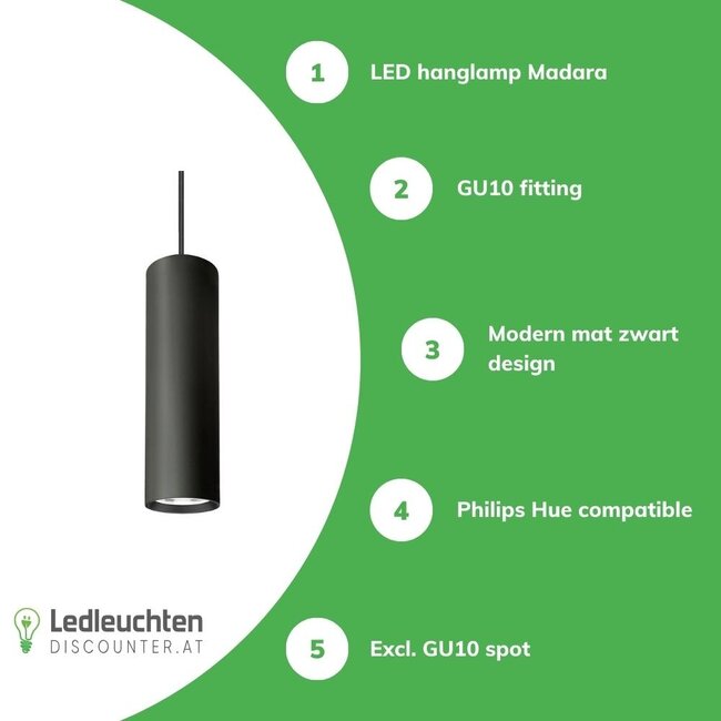 LED Pendelleuchte MADARA - 1x GU10 Fassung - Mattschwarz