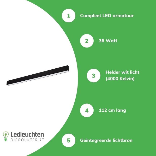 LED Linear Design Pendelleuchte Schwarz - 112cm - 36W -  4000K Neutralweiß