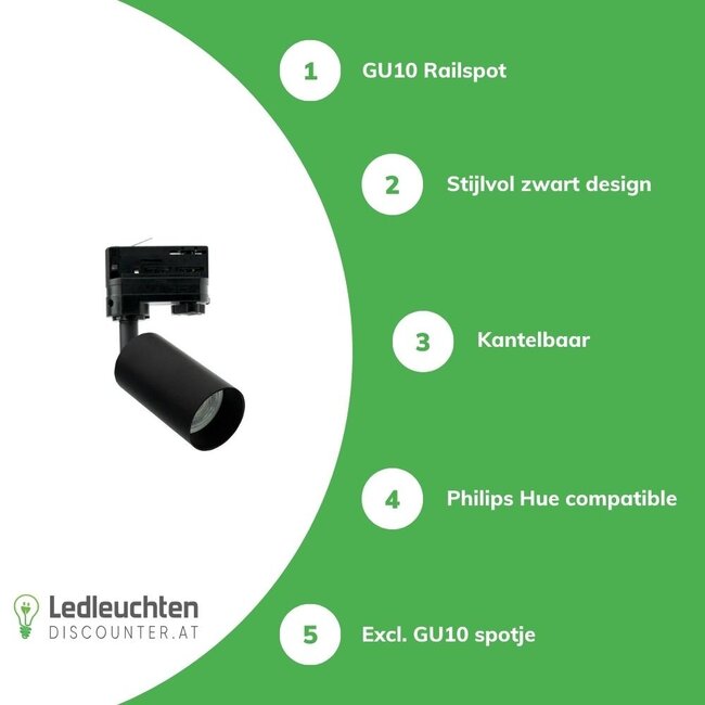 LED Schienenstrahler MADARA OPTIMO - GU10 Fassung - 3-Phasen universal - Schwarz