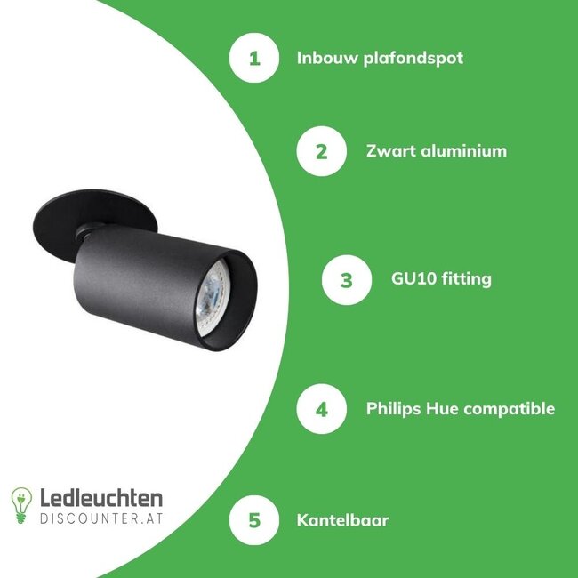 LED GU10 Deckenspot schwenkbar Schwarz rund - für 1 LED GU10 Spot