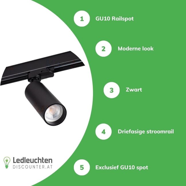 LED GU10 Schienenspot schwarz - 3-Fase universal - für 1 LED GU10 Spot