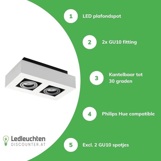 LED Deckenspot Weiß Schwarz- 2x GU10 Fassung