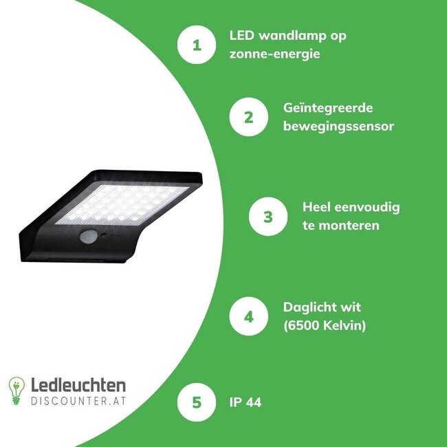LED Wandleuchte Solar mit Sensor schwarz - IP44 300Lm 6000K Tageslichtweiß