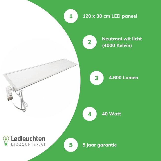 Aigostar LED Panel 120x30 cm - 40W 4600Lm - UGR <19 Lichtfarbe optional