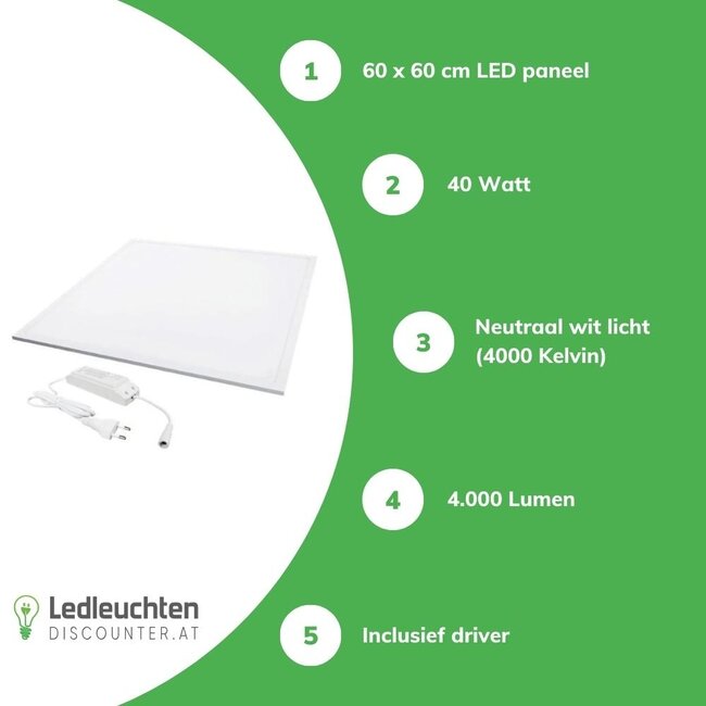 Aigostar LED Panel 60x60cm - 3000K, 4000K oder 6000K - 40W 4000Lm- mit 1.5m Anschlusskabel und Stecker