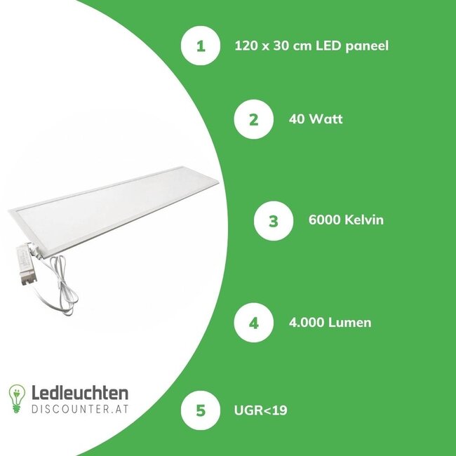 Aigostar LED Panel 120x30 cm - 40W 4600Lm - UGR <19 Lichtfarbe optional