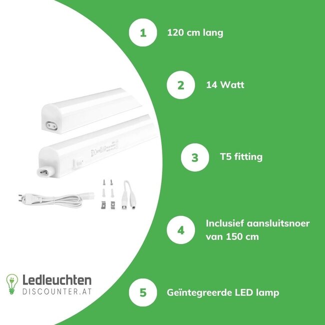 Aigostar T5 LED Küchenunterbauleuchte - 120cm - Lichtfarbe optional - komplett mit 0,6m Anschlusskabel und Ein- / Ausschalter - 14W entspricht 140W