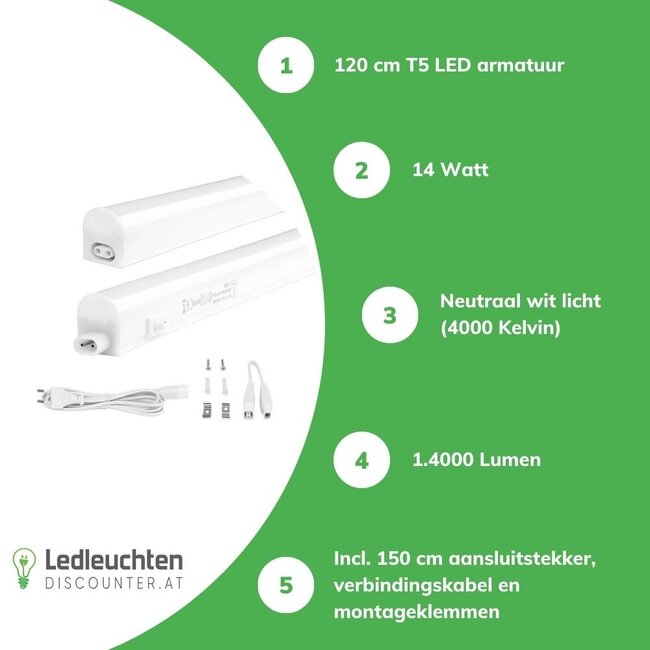 Aigostar T5 LED Küchenunterbauleuchte - 120cm - Lichtfarbe optional - komplett mit 0,6m Anschlusskabel und Ein- / Ausschalter - 18W entspricht 140W