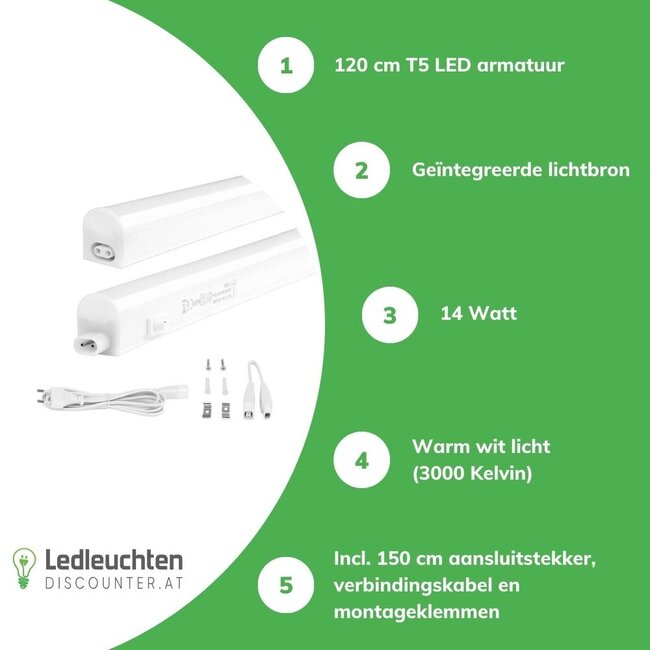 Aigostar T5 LED Küchenunterbauleuchte - 120cm - Lichtfarbe optional - komplett mit 1,5m Anschlusskabel und Ein- / Ausschalter - 14W entspricht 140W