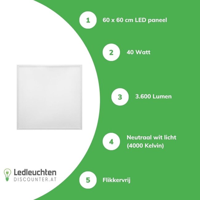 LED Panel 60x60cm Backlit - 40W 3600Lm - 4000K 840 - flimmerfrei - 3 Jahre Garantie