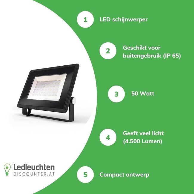 50W - LED Strahler - 6400K Tageslichtweiß - wasserdicht IP65 - entspricht 450W - 3 Jahre Garantie