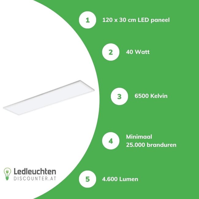 LED Panel 120x30cm - 6500K 865 - 40W 4600Lm - flimmerfrei UGR <22