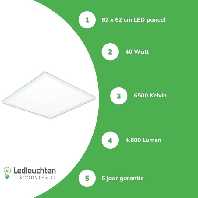 Aigostar LED Panel - 62x62cm - 40W - 6000K - 4600Lm inkl. Trafo 5 Jahre Garantie - flimmerfrei