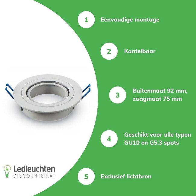 Aigostar LED Spot Einbaurahmen für GU10 / MR16 - 75mm -  weiß  - rund - schwenkbar - Einbaugröße 92mm