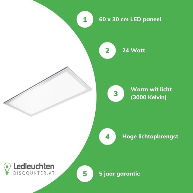 LCB LED Panel 30x60 cm  - 24W - Warmweiß - 3000K 2125Lm inkl. Trafo 5 Jahre Garantie